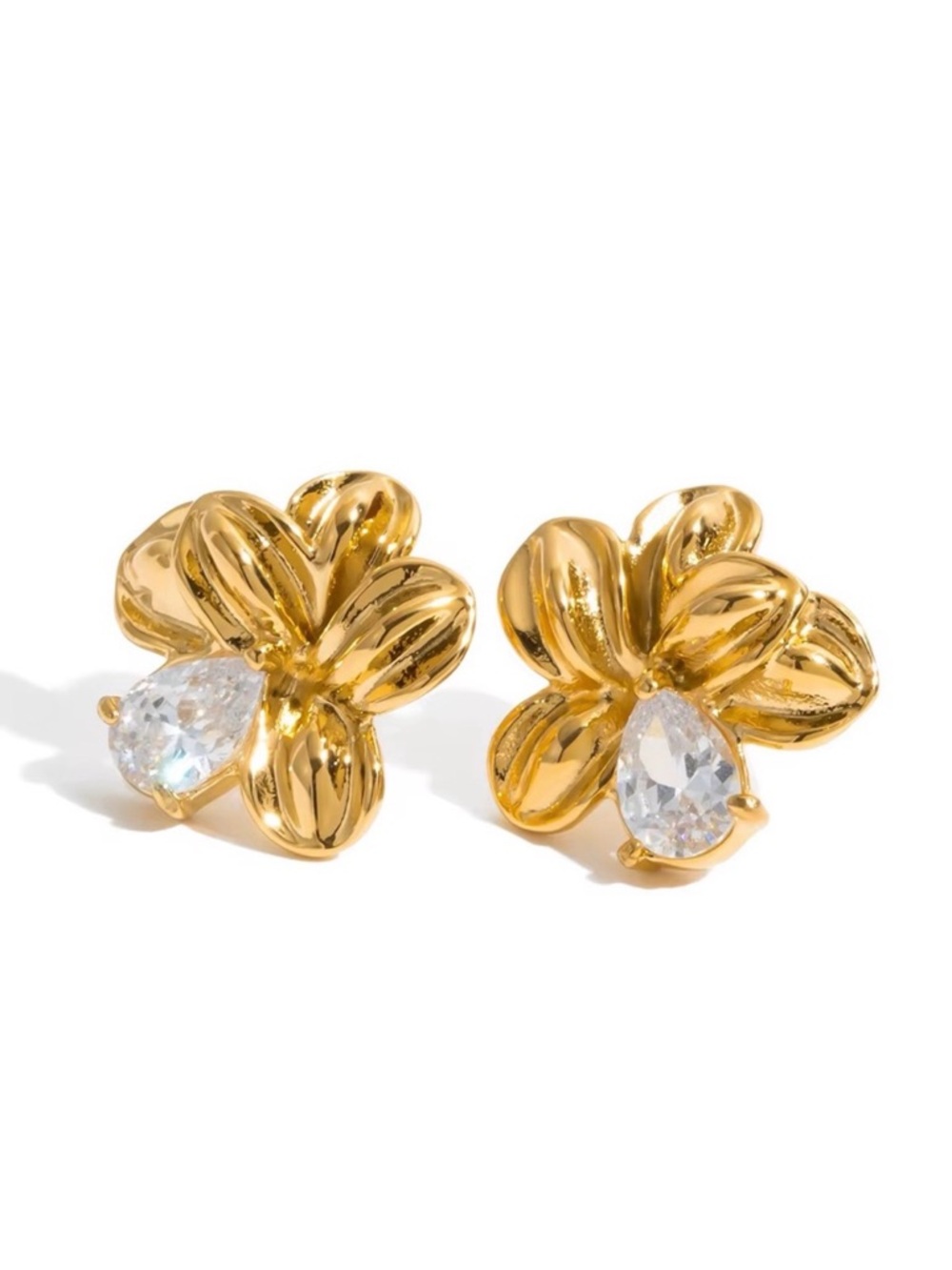 18K Gold Plated Cubic Zirconia Flower Earrings